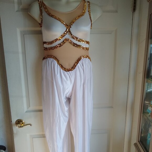 One pieces white with gold trim Genie costume - Picture 1 of 6